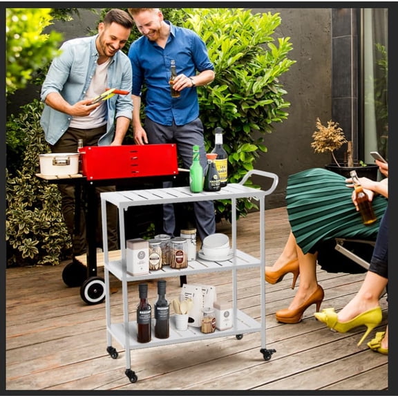 Industrial 3 Tier Rolling Utility Storage Cart, Metal bar Cart with Wheels Kitchen Bar Dining Room Tea Wine, Storage Cart White