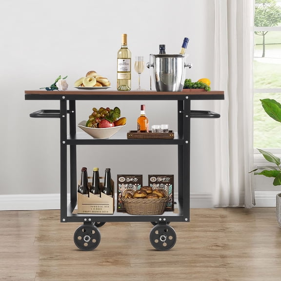 Industrial 3-Tier Serving Cart Mobile Kitchen Cart with 4.7" Wheels Rustic Brown and Black Utility Cart for Dining Room