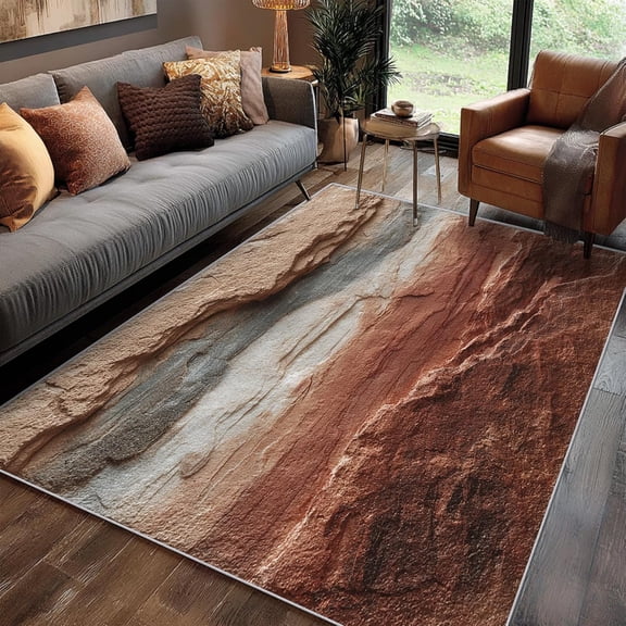 Industrial 3D Rock Terracotta Area Rug, Modern Design Carpet, Washable Non Slip Soft Low Pile, Living Room Bedroom Kitchen Office Mat 5x8ft