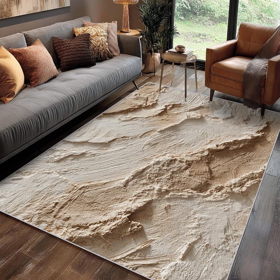 Industrial 3D Textured Area Rug, Modern Design Carpet, Washable Non Slip Soft Low Pile, Living Room Bedroom Kitchen Office Mat 3x5ft