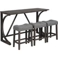 thumbnail image 1 of Industrial 4 Piece Bar Table Set with Power Outlet Breakfast Table Behind Couch Table with 3 Padded Stools for Kitchen Living Room Dining Room Dark Gray, 1 of 7