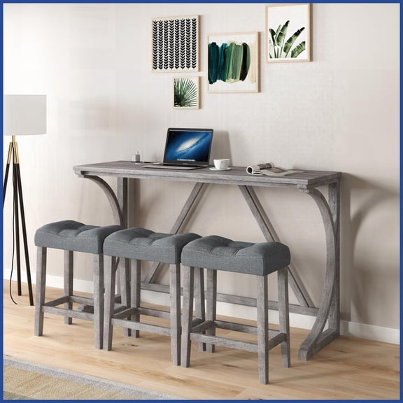 Industrial 4-Piece Coffee Table & Chairs Set, Space-Saving Wood-Look, Easy-Clean for Kitchen/Living Room