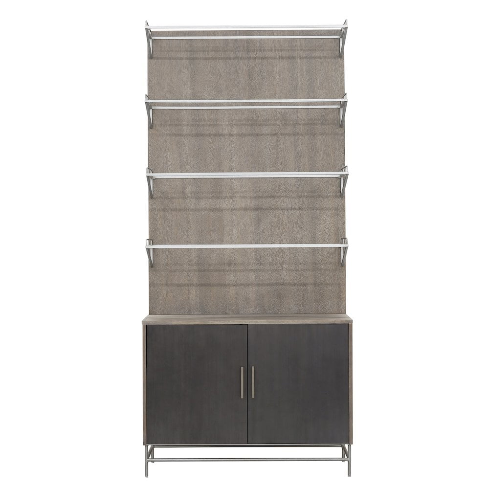 Gray and Silver 4-Shelf Bookcase with 2-Door Cabinet