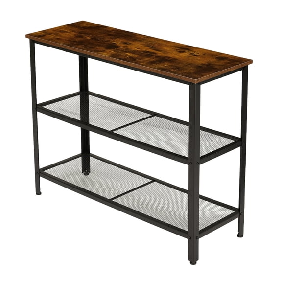 Industrial 40 inch Console Table for Living Room, 3-Tier Narrow Entryway Sofa Table with Storage Shelves, Rustic Wood and Metal Frame, Sturdy Accent Furniture for Hallway, Foyer, Apartment