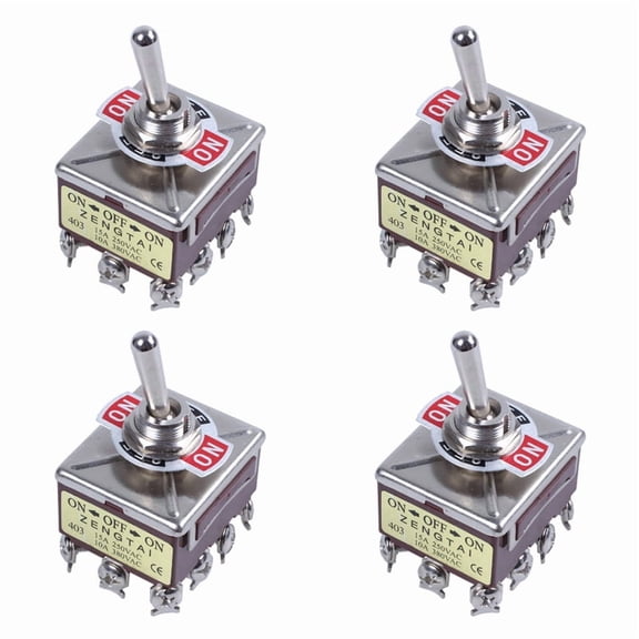 Industrial 4PDT Latching Toggle Switch - 3-Position ON/OFF/ON, 12mm Mount, 380V 10A / 250V 15A, Brick Red