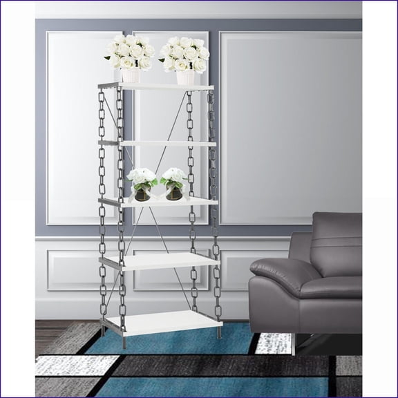 Industrial 5-Shelf Bookshelf | Black White | MDF+Metal