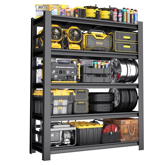 Industrial 5 Tier Black Metal Shelving Heavy Duty Adjustable Storage Rack For Garage Tool Room Supermarket Organization Easy Assembly Required 87 Inch Height