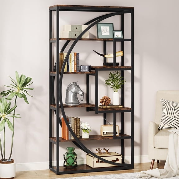 Industrial 5-Tier Etagere Bookcase - 70.8 Inch Tall 8 Open Storage Shelves Display Unit for Home Office Living Room (Rustic Brown)