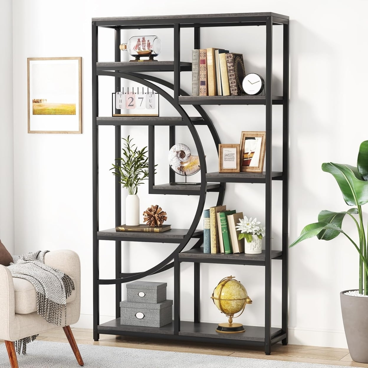 Industrial 5 Tier Etagere Bookcase with Metal Unit Shelves