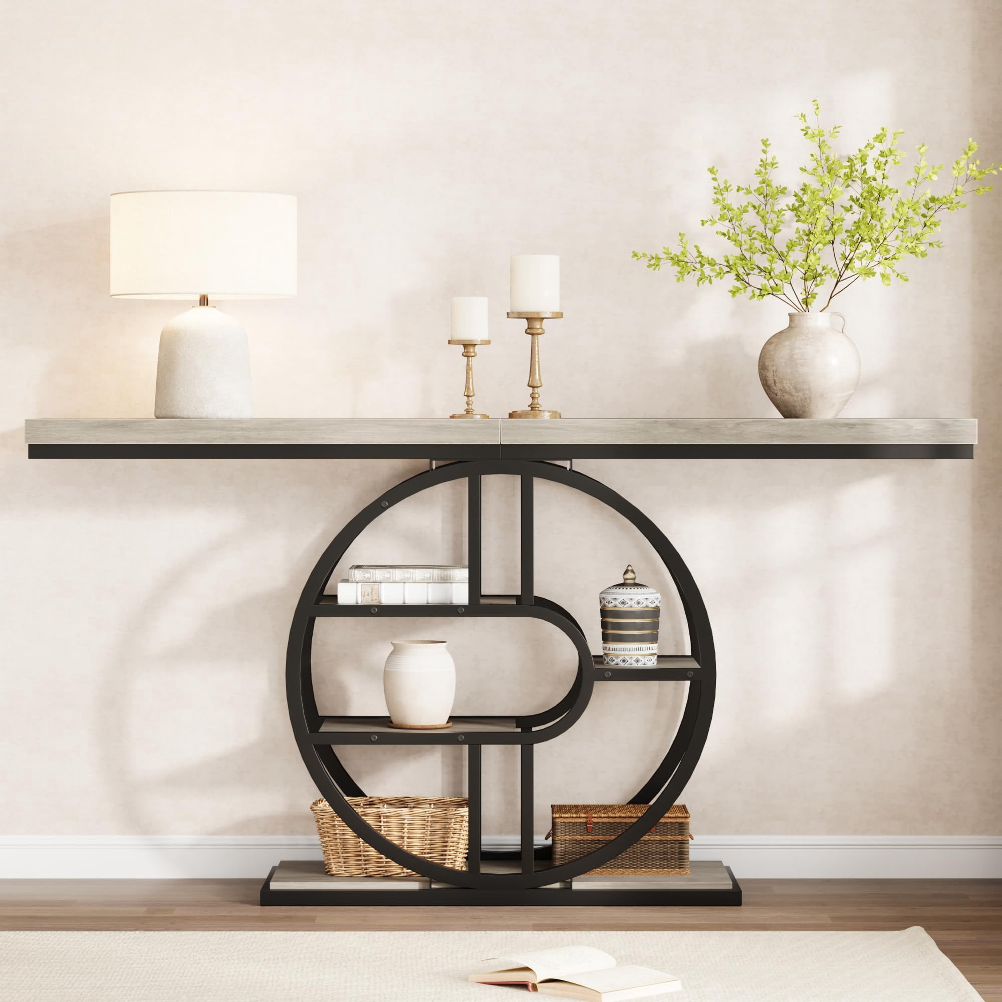 Industrial 55 Inch Console Table, 5-Tier Narrow Dining Room or Entryway ...