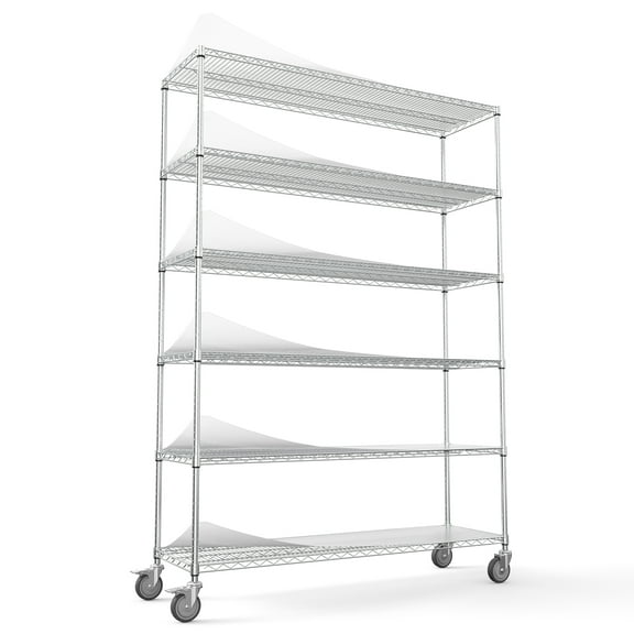 Industrial 6 Tier Chrome Wire Shelving Heavy Duty 6000lb Capacity NSF Certified Adjustable Storage Rack With Wheels For Garage Warehouse