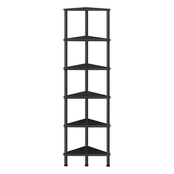 HOOBRO Industrial 6-Tier Corner Bookshelf with Metal Frame, Black