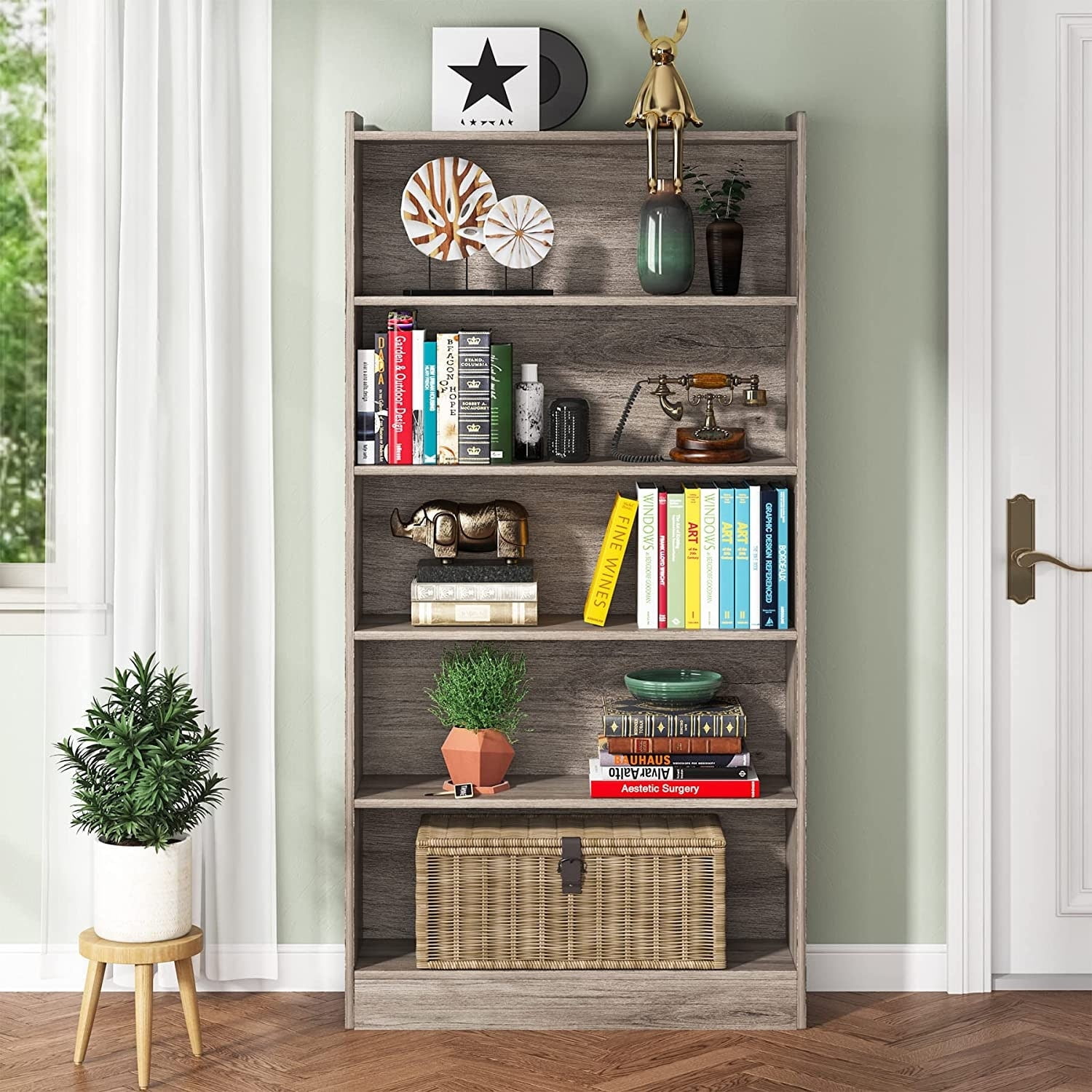 Industrial 72 inch Tall Bookcase 6 Tier Gray Library Bookshelf Grey Walmart