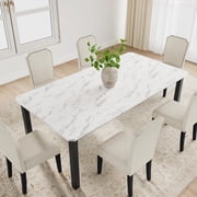 Industrial 78.7" Rectangular Dining Table for 8-10   Waterproof High-Density MDF Top, Sturdy Metal Frame   Marble White 2 Meters   Table Only