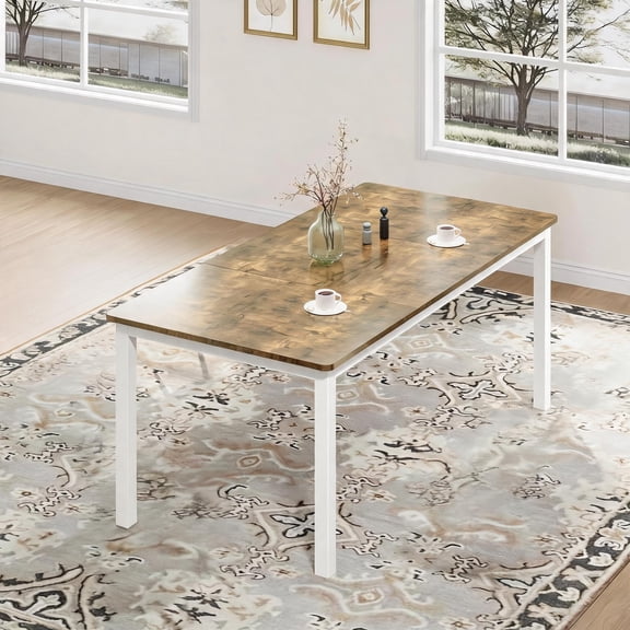 Industrial 79-Inch Dining Table – Rectangular Wooden Kitchen Table with Rustic Finish and Durable Metal Frame, Perfect for 6-8 People