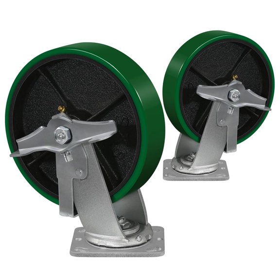 Industrial 8 Inch Casters 1500lbs Capacity, Heavy Duty Swivel Wheels for Machine Carts Workbenches Trucks, Polyurethane with Brake (2 Brake)