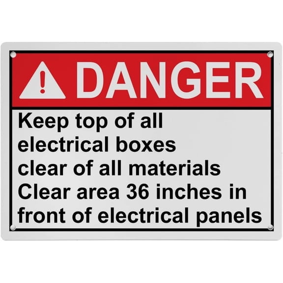 Industrial ANSI Electrical Panel Warning Sign - 8"x12" (Keep top of all electrical boxes clear of all materials Clear area 36 inches in front of electrical panels)