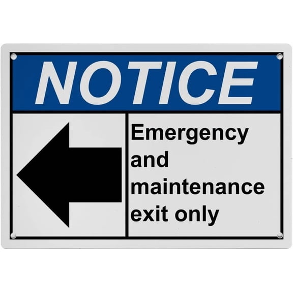 Industrial ANSI Horizontal Directional Sign - 8"x12" Weatherproof, UV Resistant for Indoor/Outdoor Workplace (Emergency and maintenance exit only [left arrow])