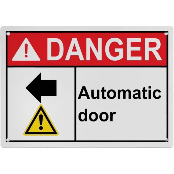 Industrial ANSI Horizontal Directional Sign - 8"x12" Weatherproof, UV Resistant for Indoor/Outdoor Workplace (Caution automatic door [left arrow])