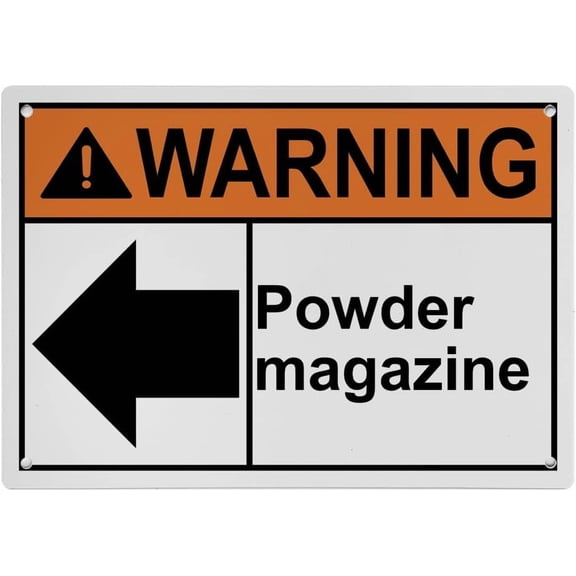 Industrial ANSI Horizontal Directional Sign - 8"x12" Weatherproof, UV Resistant for Indoor/Outdoor Workplace (Powder magazine [left arrow])