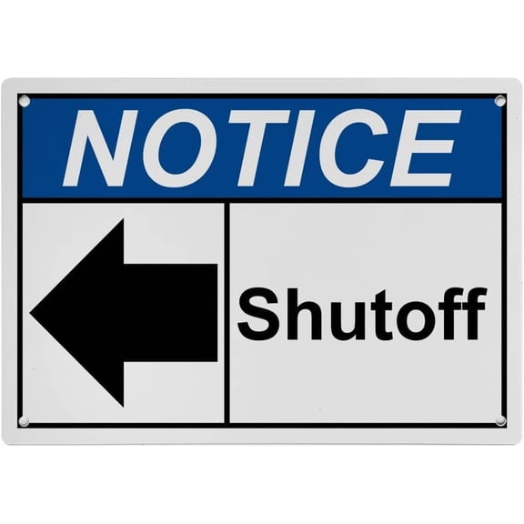 Industrial ANSI Horizontal Directional Sign - 8"x12" Weatherproof, UV Resistant for Indoor/Outdoor Workplace (Shutoff [left arrow])