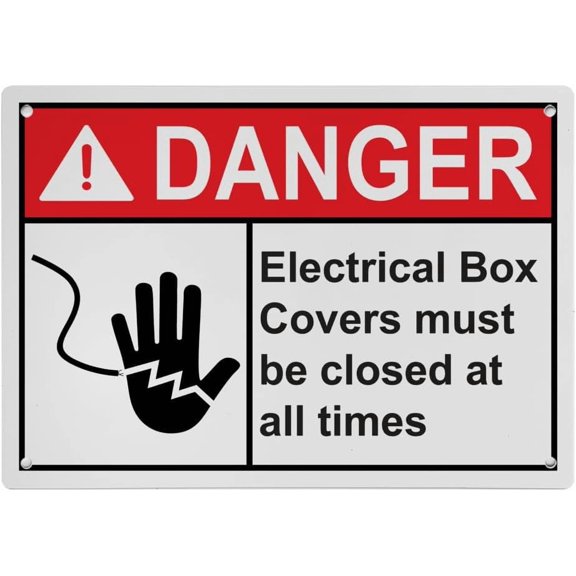 Industrial ANSI Horizontal Electrical Panel Warning Sign - 8"x12" Weatherproof, UV Resistant for Indoor/Outdoor Workplace (Electrical Box Covers must be closed at all times)