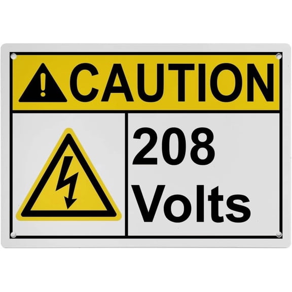 Industrial ANSI Horizontal Electrical Voltage Warning Sign - 8"x12" Weatherproof, UV Resistant for Indoor/Outdoor Workplace (208 Volts)