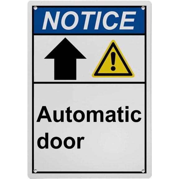 Industrial ANSI Vertical Directional Sign - 8"x12" Weatherproof, UV Resistant for Indoor/Outdoor Workplace (Caution automatic door [up arrow])