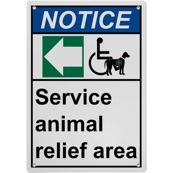 Industrial ANSI Vertical Directional Sign - 8"x12" Weatherproof, UV Resistant for Indoor/Outdoor Workplace (Service animal relief area [left arrow])