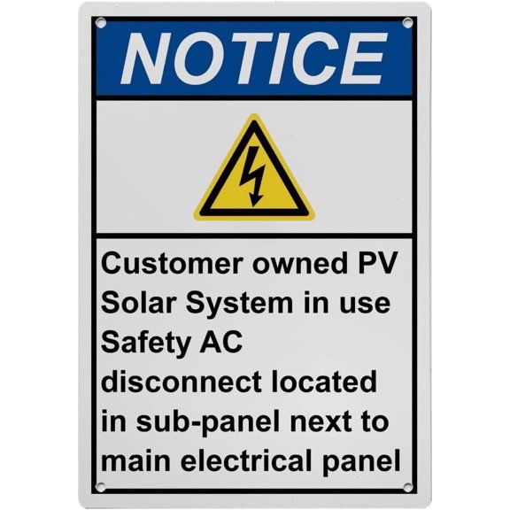 Industrial ANSI Vertical Electrical Alternative Energy Warning Sign #102 - 8"x12" Weatherproof, UV Resistant for Indoor/Outdoor Workplace