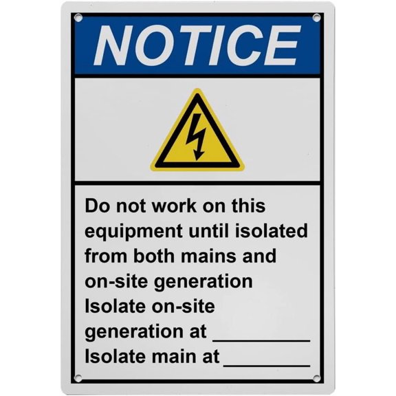 Industrial ANSI Vertical Electrical Alternative Energy Warning Sign #104 - 8"x12" Weatherproof, UV Resistant for Indoor/Outdoor Workplace
