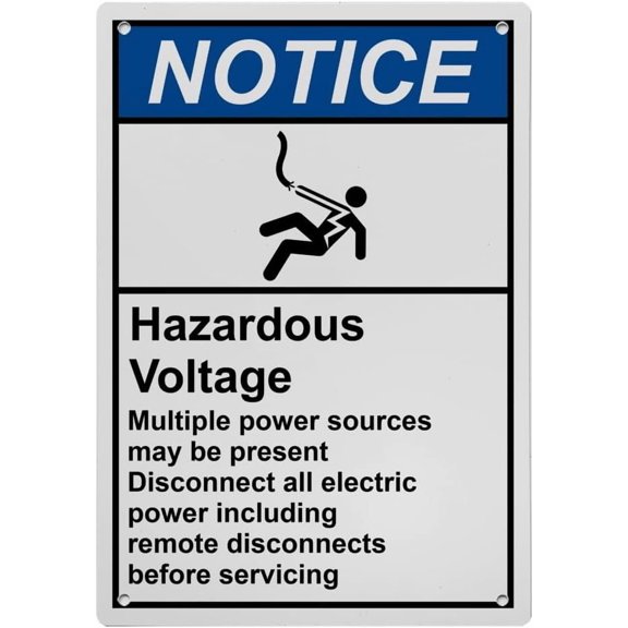 Industrial ANSI Vertical Electrical High Voltage Warning Sign #117 - 8"x12" Weatherproof, UV Resistant for Indoor/Outdoor Workplace