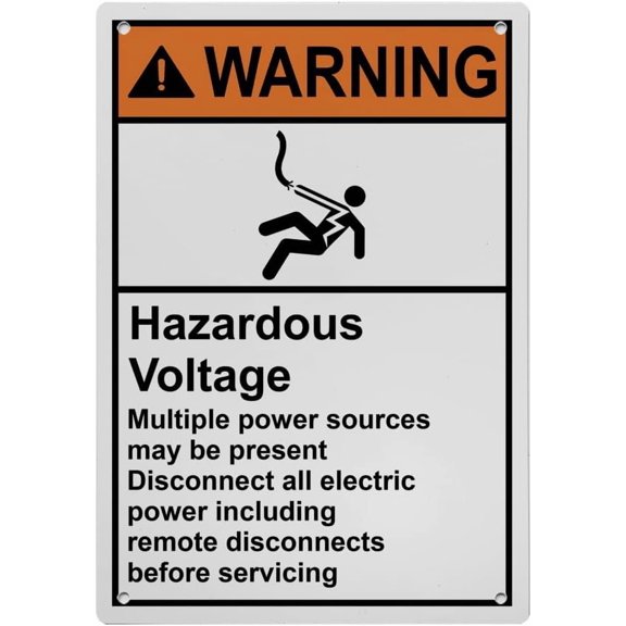 Industrial ANSI Vertical Electrical High Voltage Warning Sign #118 - 8"x12" Weatherproof, UV Resistant for Indoor/Outdoor Workplace