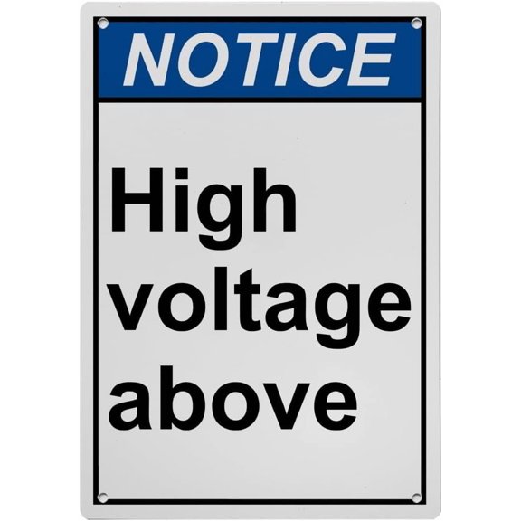 Industrial ANSI Vertical Electrical High Voltage Warning Sign - 8"x12" Weatherproof, UV Resistant for Indoor/Outdoor Workplace (Danger High voltage above)