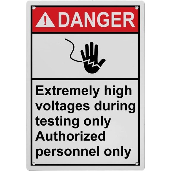 Industrial ANSI Vertical Electrical High Voltage Warning Sign - 8"x12" Weatherproof, UV Resistant for Indoor/Outdoor Workplace (Extremely high voltages during testing Authorized personnel only)
