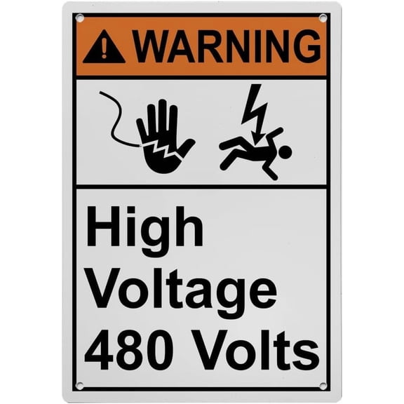 Industrial ANSI Vertical Electrical High Voltage Warning Sign - 8"x12" Weatherproof, UV Resistant for Indoor/Outdoor Workplace (High Voltage 480 Volts)