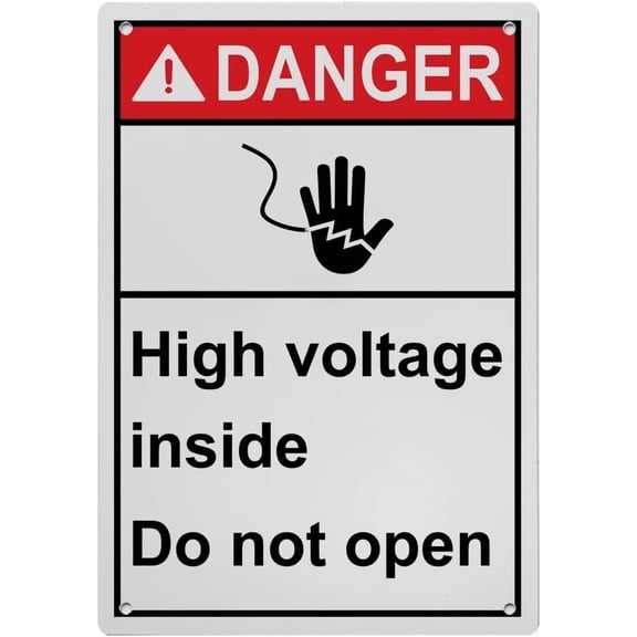 Industrial ANSI Vertical Electrical High Voltage Warning Sign - 8"x12" Weatherproof, UV Resistant for Indoor/Outdoor Workplace (High voltage inside Do not open)