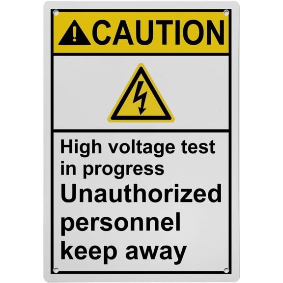 Industrial ANSI Vertical Electrical High Voltage Warning Sign - 8"x12" Weatherproof, UV Resistant for Indoor/Outdoor Workplace (High voltage test in progress Unauthorized personnel keep away)