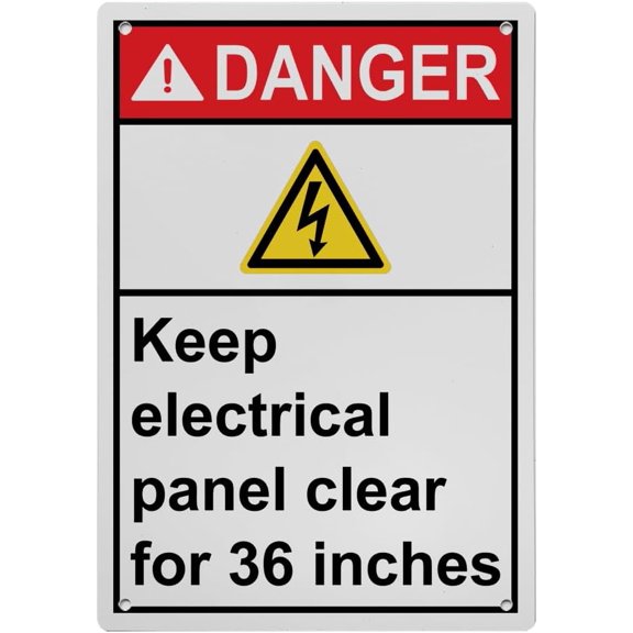 Industrial ANSI Vertical Electrical Panel Warning Sign - 8"x12" Weatherproof, UV Resistant for Indoor/Outdoor Workplace (Keep electrical panel clear for 36 inches)
