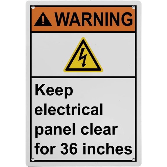 Industrial ANSI Vertical Electrical Panel Warning Sign - 8"x12" Weatherproof, UV Resistant for Indoor/Outdoor Workplace (Keep electrical panel clear for 36 inches)