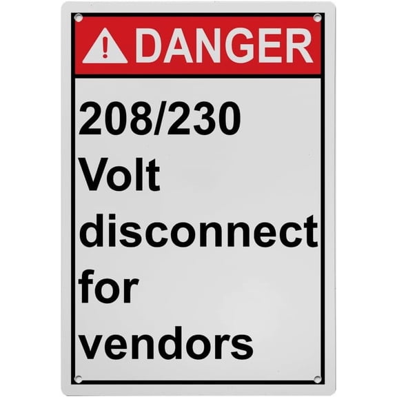 Industrial ANSI Vertical Electrical Voltage Warning Sign - 8"x12" Weatherproof, UV Resistant for Indoor/Outdoor Workplace (208/230 Volt disconnect for vendors)