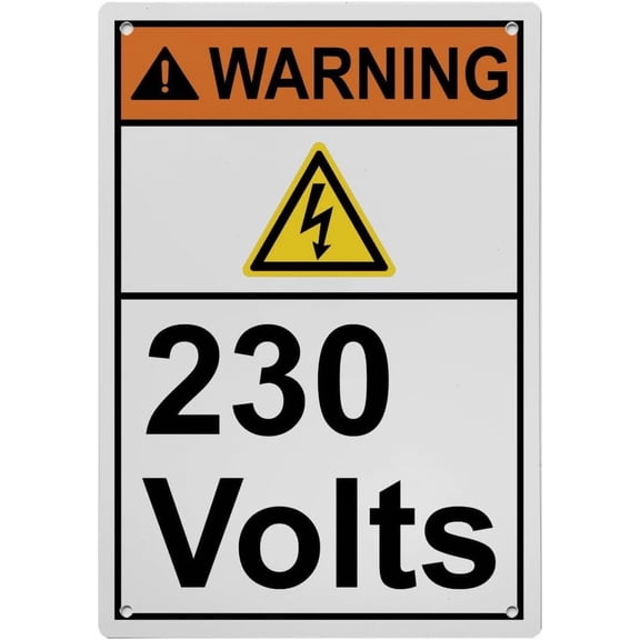 Industrial ANSI Vertical Electrical Voltage Warning Sign - 8"x12" Weatherproof, UV Resistant for Indoor/Outdoor Workplace (230 Volts)