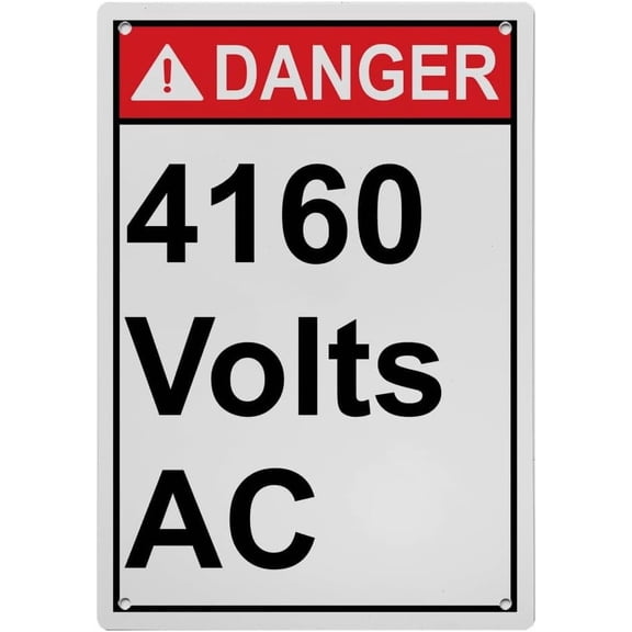Industrial ANSI Vertical Electrical Voltage Warning Sign - 8"x12" Weatherproof, UV Resistant for Indoor/Outdoor Workplace (4160 Volts AC)