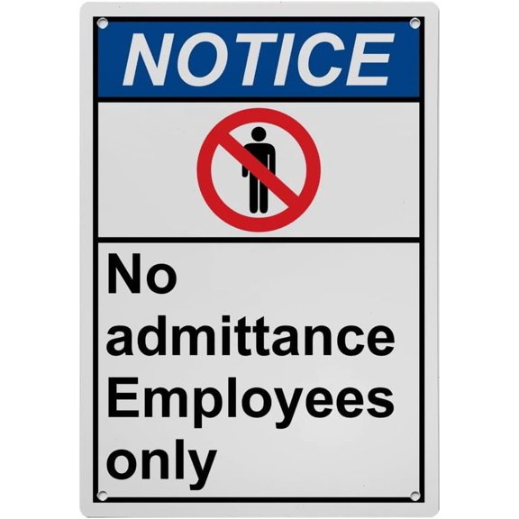 Industrial ANSI Vertical Employees Only Sign - 8"x12" Weatherproof, UV Resistant for Indoor/Outdoor Workplace (No admittance Employees only)
