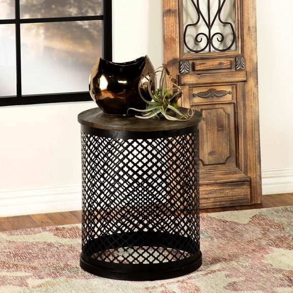 Industrial Accent Table | For Entryway, Living or Bedroom | Eco - friendly Mango Wood with Contrasting Finish | Creates Striking Visual Effect