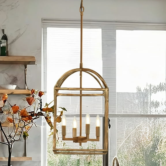 Industrial Birdcage Antique Brass Iron Pendant 21.5 Inch, Hand-polished Pendant Lighting, Unique Elegant Ceiling Lamp, Ceiling Light over Kitchen Island, for Living Room, Dining Room