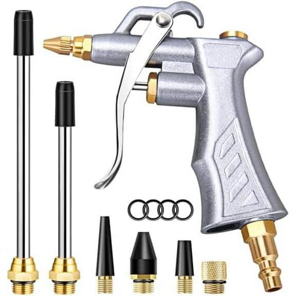Industrial Air Blow Gun with Brass Adjustable Air Flow Nozzle and 2 Steel Extension, Pneumatic Air Compressor Accessory Tool Dust Cleaning and Blower Gun$$Tools & Hardware Other