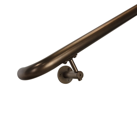 Industrial Aluminum 1.5 Inch Round Ada Complete Indoor/outdoor Straight Handrail Grab Bar Kit, Returns To Wall, 16 Foot Handrail, Bronze