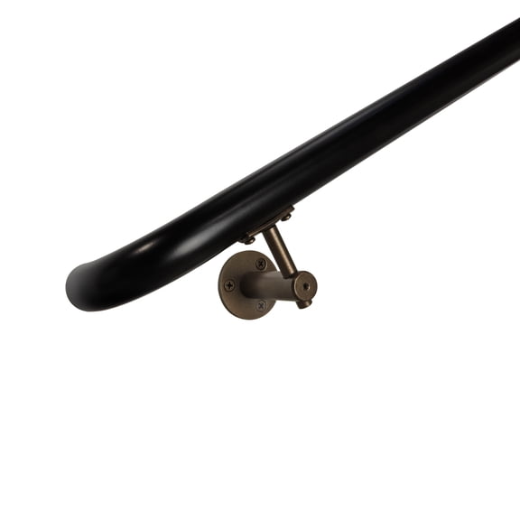 Industrial Aluminum 1.5 Inch Round Ada Complete Indoor/outdoor Straight Handrail Grab Bar Kit, Returns To Wall, 17 Foot Handrail, Bronze/Black