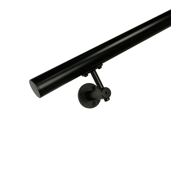 Industrial Aluminum 1.5 Inch Round Complete Indoor/Outdoor Straight Handrail Grab Bar Kit, Satin Black, 12 Foot Handrail
